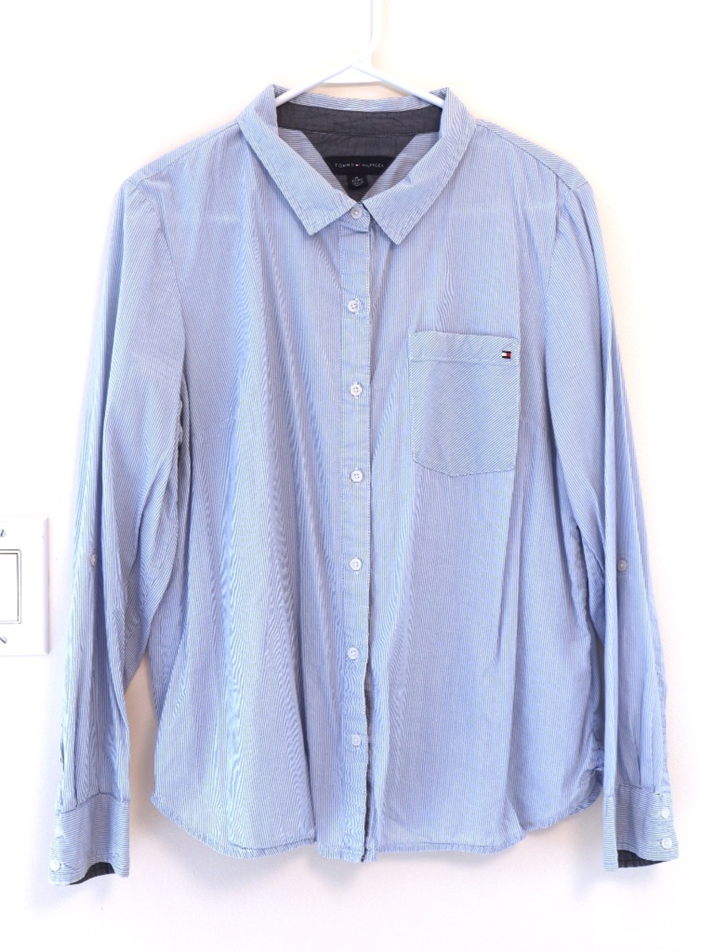 Tommy Hilfiger Women's Classic Cotton Pinstripe Button Up Sz XL Business Casual